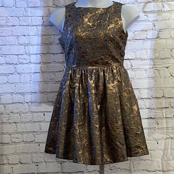 Cynthia Rowley size 8. Gold/Gray dress. Skater style dress. Brocade design. - Picture 1 of 6